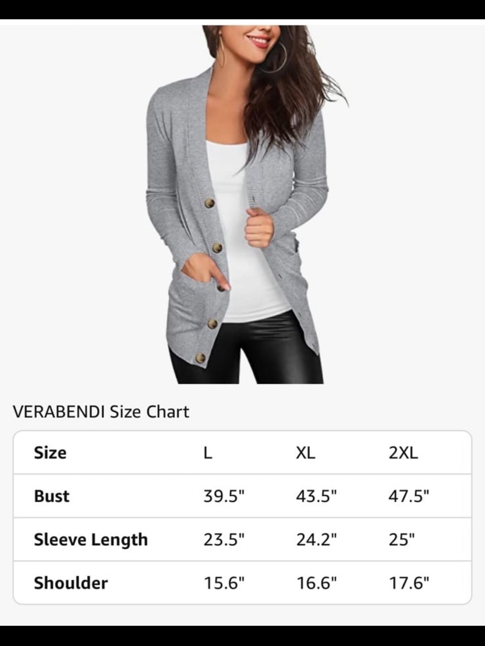 VERABENDI Women's Gray Button-Front Cardigan Sweater